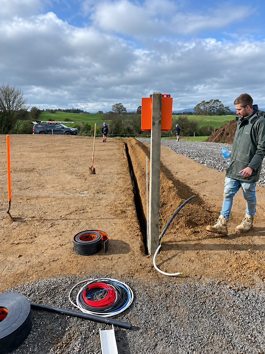Underground electrical cabling being installed on a rural property